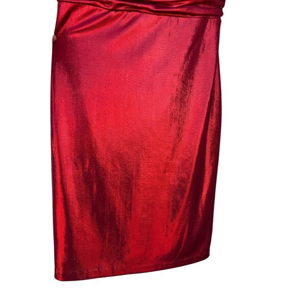 Guess Red Metallic Foil Dress Size 4 Prom Cocktail Strappy NWT $128 - Picture 2 of 11